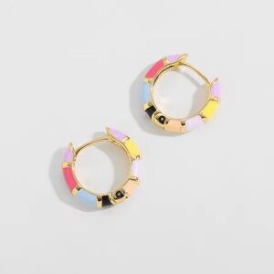 Gold Multicolor Enamel Hoop Earrings rainbow candy earrings